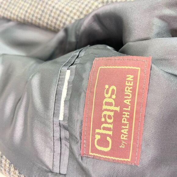 Chaps by Ralph Lauren Jacket Mens 40T Gray Houndstooth Wool Long-Sleeve Suit - Picture 3 of 10